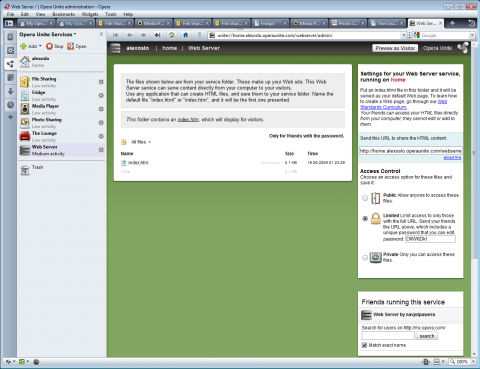 Opera Unite - Webserver